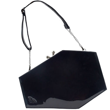Skull Kiss Lock Deluxe Patent Coffin Handbag - Kreepsville
